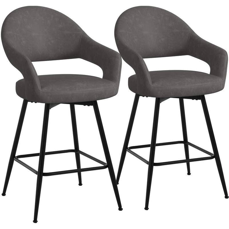 26" Velvet/ Faux Leather Counter Height Swivel Bar Stools Set of 2/4 - 39.2"H x 20.4"W X 22"D