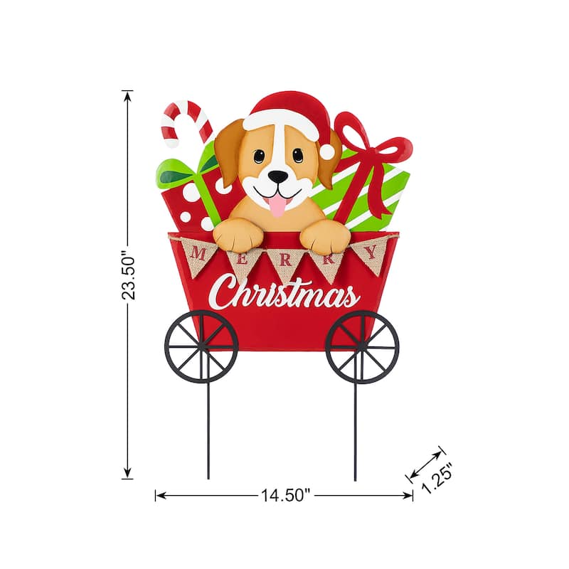 Glitzhome 24"H Metal Christmas Truck or Dog with Gift Cart Yard Stake
