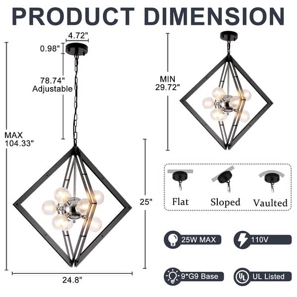 Modern Black Sputnik Chandelier with Clear Glass Shades for Dining Room ...