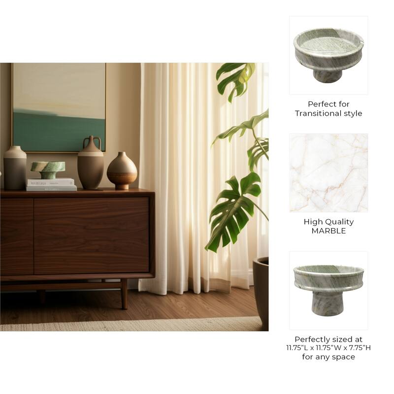 Marble Decorative Bowl Fauna-Inspired Natural Finish - 8" Green - 11.75" x 11.75" x 8"