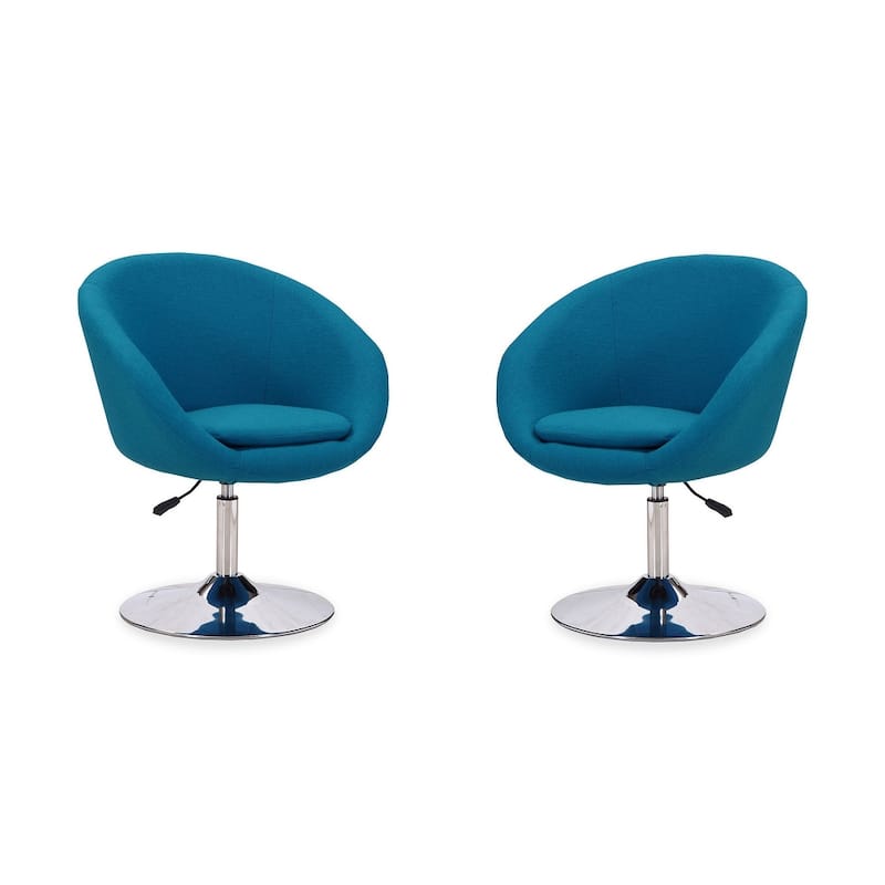 Manhattan Comfort Hopper Chrome Faux Leather Adjustable Height Chair (Set of 2) - Blue