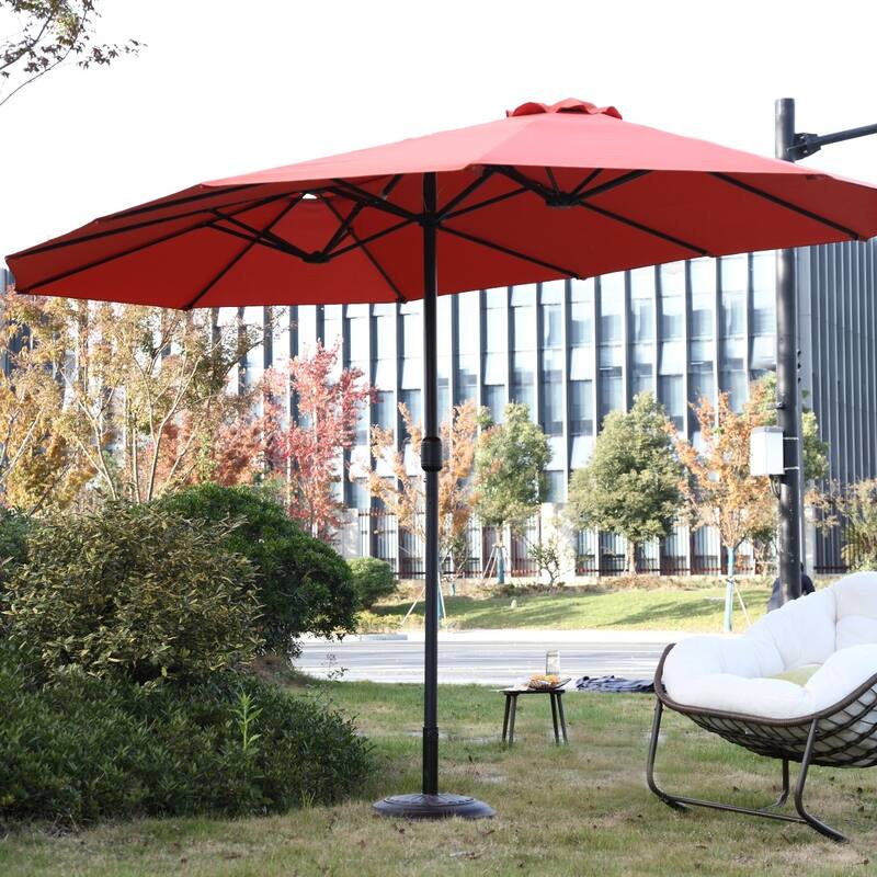 14.86 ft. Steel Market Outdoor Patio Umbrella with 12 Ribs, Crank Open/Close System, Double Sided Umbrella