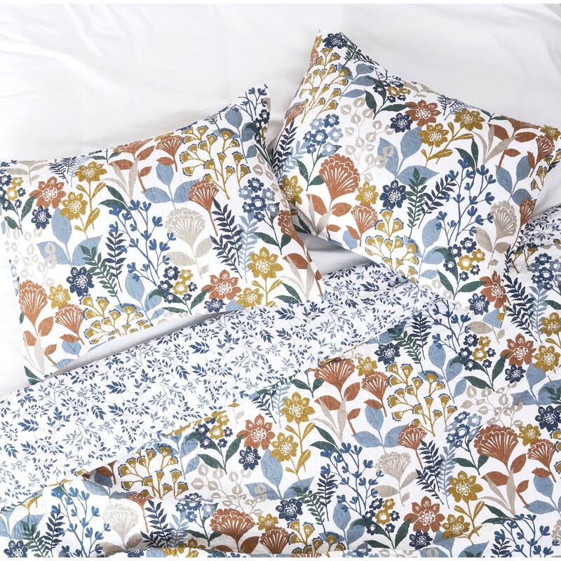 Delilah Spring Floral Cotton Quilt Set - Reversible and Machine Washable
