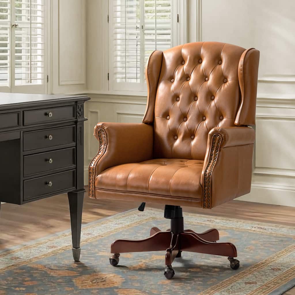 HULALA HOME Maximiliano Traditional Swivel Executive Chair with Tufted Back