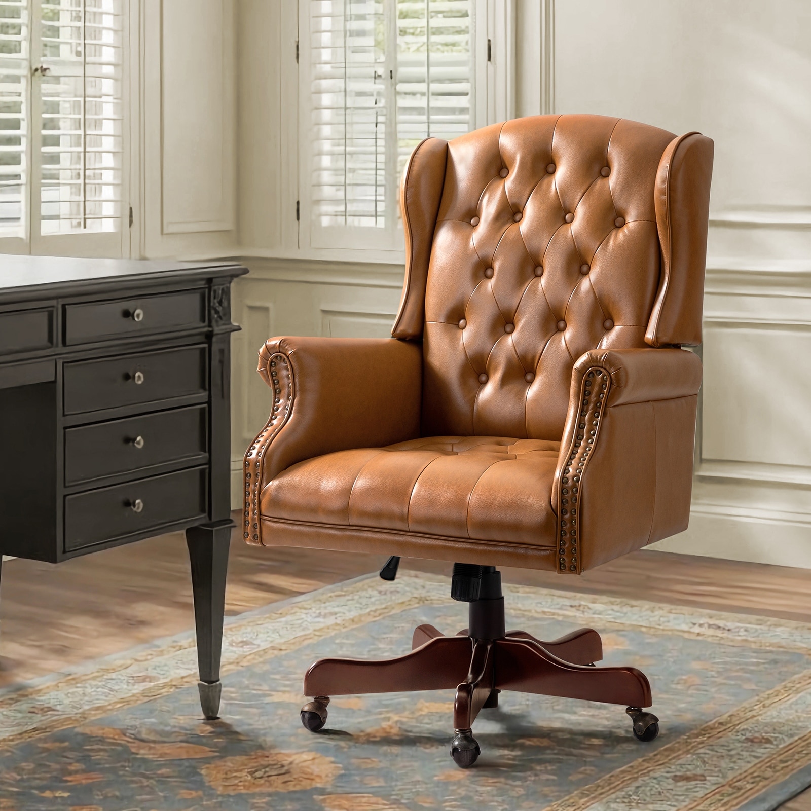 HULALA HOME Maximiliano Traditional Swivel Executive Chair with Tufted Back