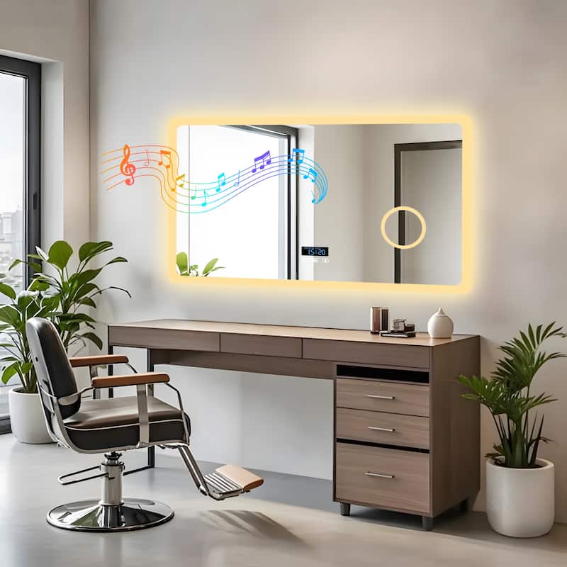Smart LED Bathroom Mirror with Bluetooth Speaker, Anti-Fog Magnifying