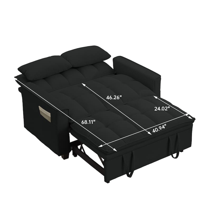 48.03" Pin Striped Fabric 3 in 1 Convertible 2 Seater Sleeper Sofa Bed