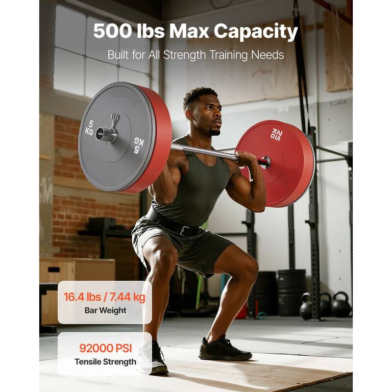 Silver Solid Steel Barbell with 500lbs Capacity and Rotating Sleeves and Knurled Grip