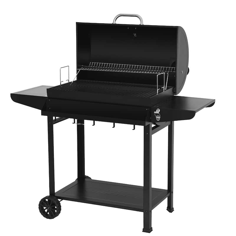 Royal Gourmet Barrel Charcoal Grill with Front Basket, Black