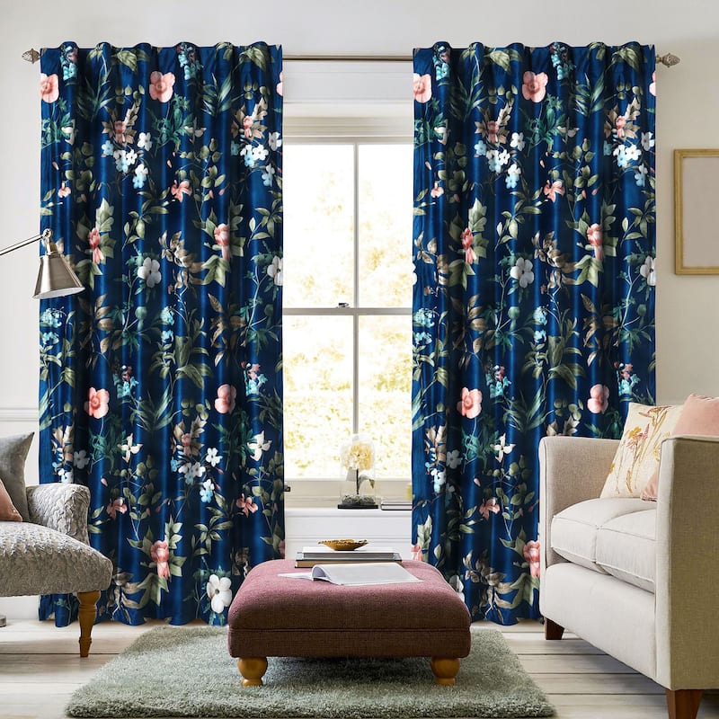 Calla Floral Printed Velvet Room Darkening Window Curtains - 2 Panels