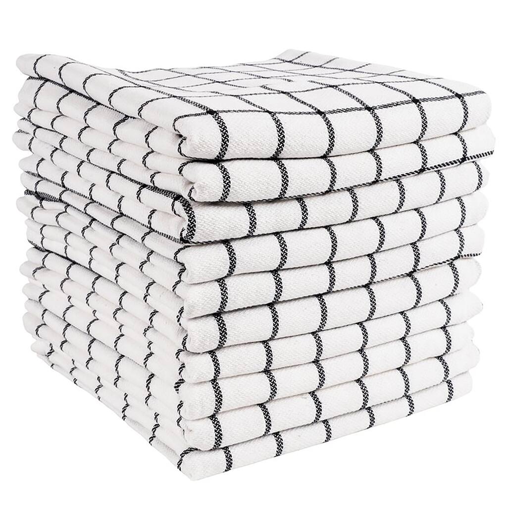 Black Checkered Grid Kitchen Towel - 16 x 26 - Set of 10 - 16'' x 26''