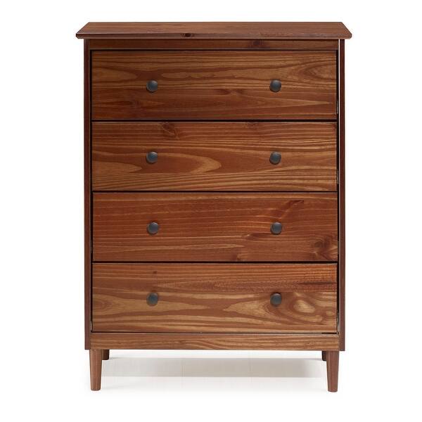 Offex Modern 4 Drawer Solid Pine Wood Dresser Walnut On Sale Overstock 23554064