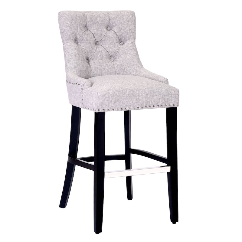 Carter 29" Linen Fabric Tufted Upholstered BarStool - N/A - Light Gray