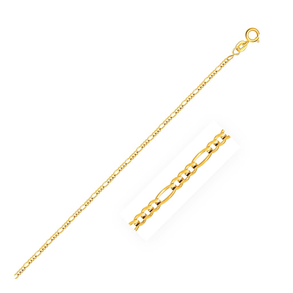 MayaMila 14k Yellow Gold Solid Figaro Chain 1.3mm