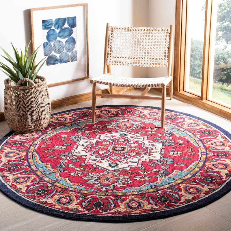 SAFAVIEH Monaco Donika Boho Medallion Rug - 4' Round - Red/Turquoise