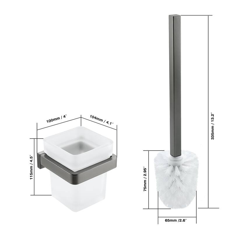 Wall-Mounted Toilet Brush and Holder with Glass Base
