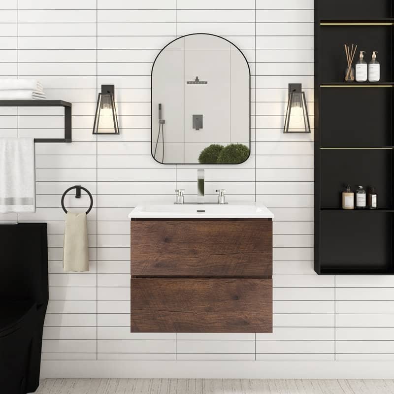 24 inches Wall-mounted Bathroom Vanity Set with White Ceramic Integrated Sink - 24" x 18"