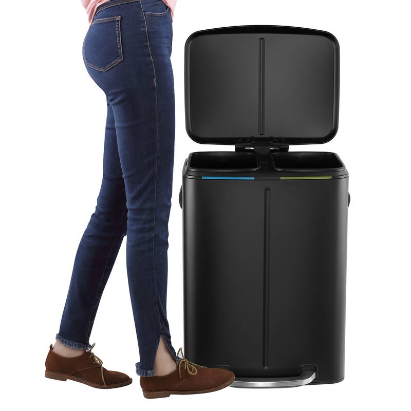 happimess 10.6-Gallon Double Bucket Trash Can with Soft Close Lid