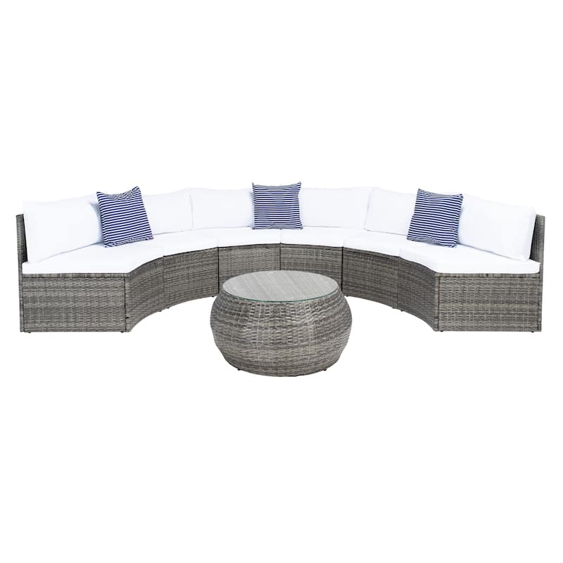 SAFAVIEH Outdoor Patio Furniture Jesvita Demilune Half-Moon Wicker Patio Set