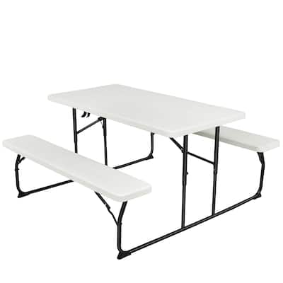 Gymax Folding Picnic Table & Bench Set for Camping BBQ w/ Steel Frame