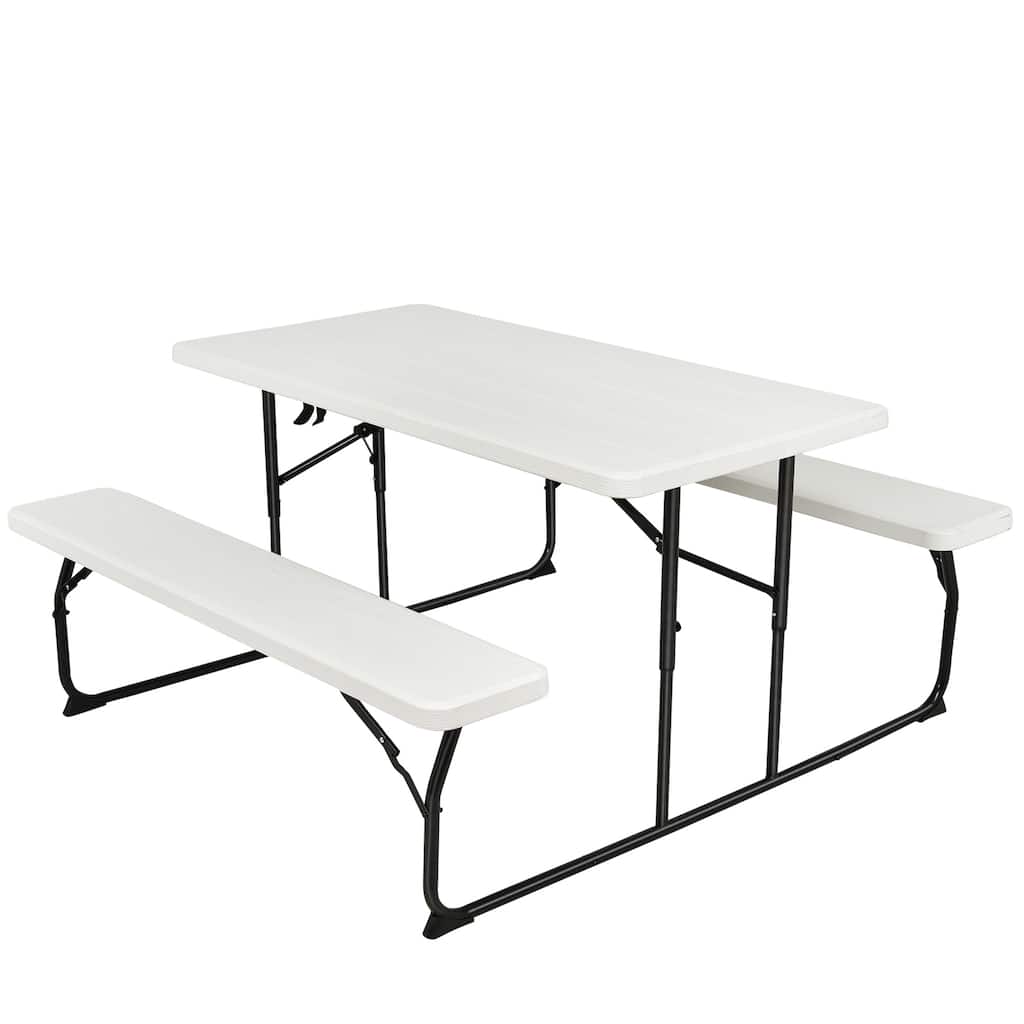 Gymax Folding Picnic Table & Bench Set for Camping BBQ w/ Steel Frame