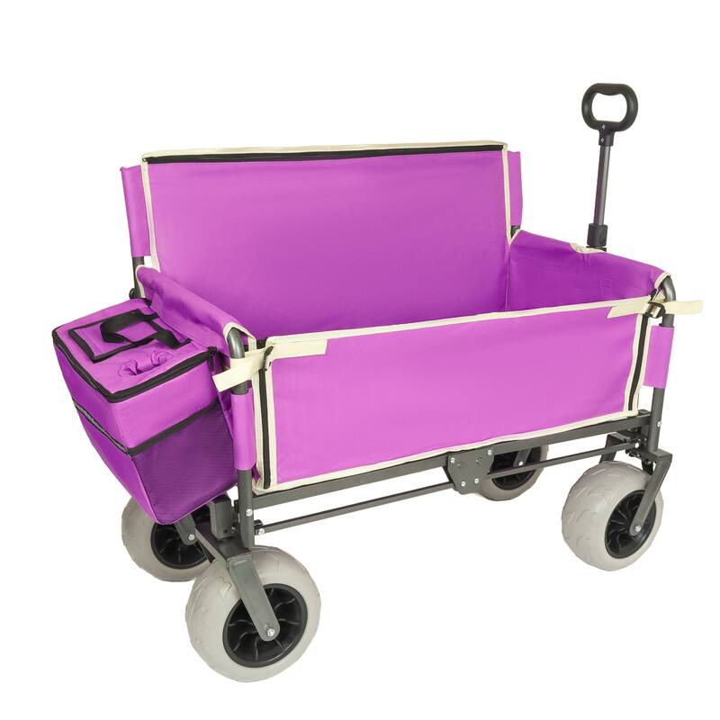 3-in-1 Heavy-Duty Folding Wagon Cart with Bench Seat & Storage, patent protection-Includes 1 ice pack, 500lbs, 180L Capacity