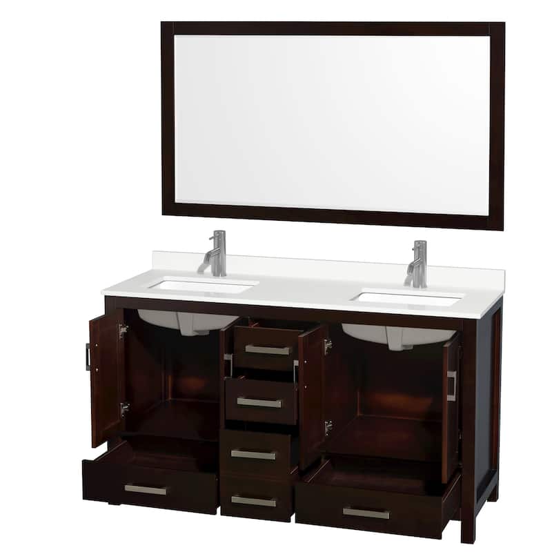 Sheffield 60-inch Double Vanity, Single Hole Quartz Top,58-inch Mirror