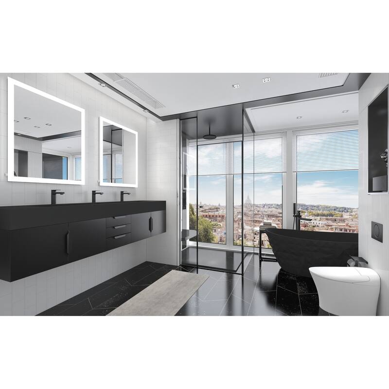 Nile 84-Inch Wall Mounted Bathroom Vanity Set w/ Black Top