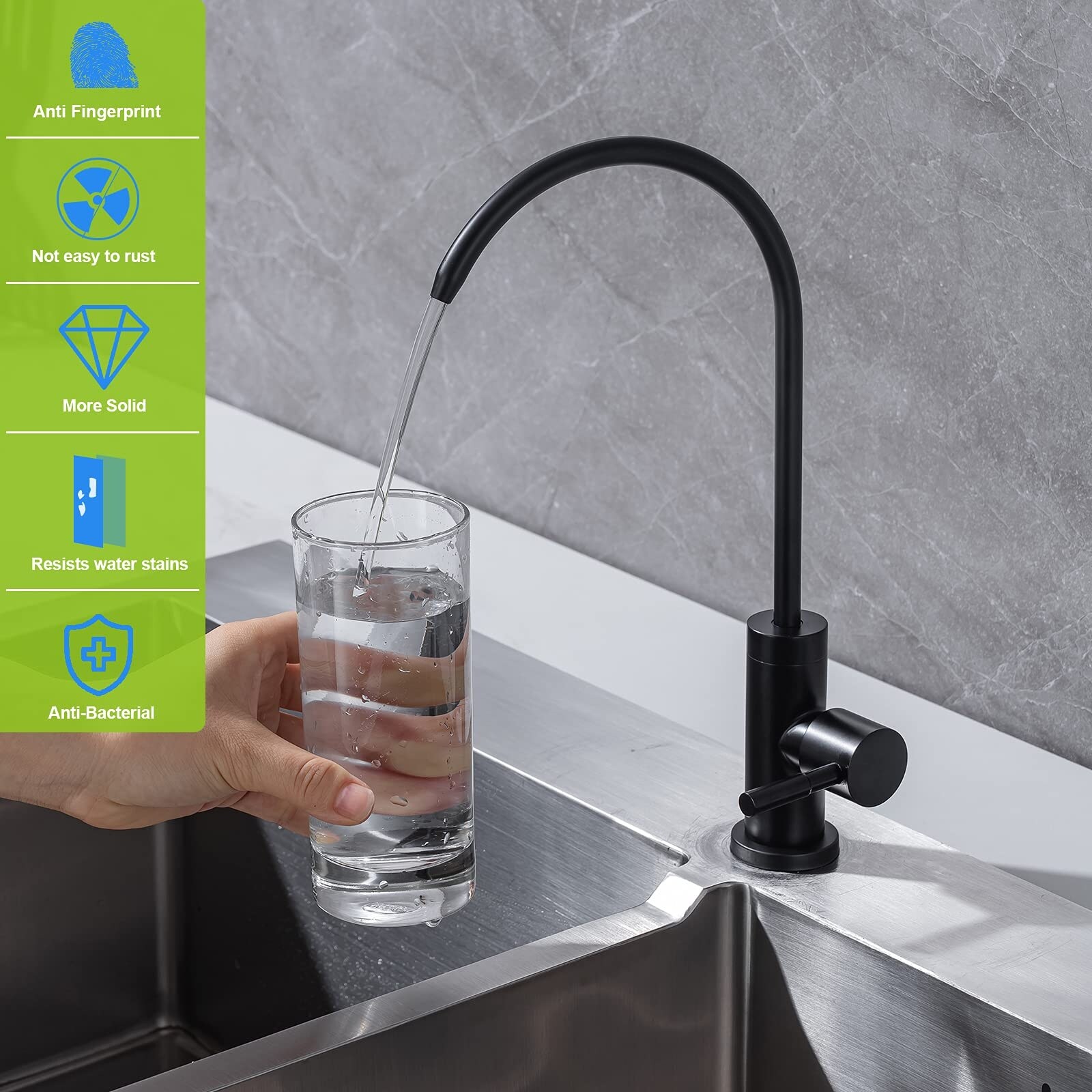 Hibbent Drinking Faucet for Bar, Kitchen Sink, Lead Free Water Filter Faucet, Stainless Steel, Reverse Osmosis Tap, RO Faucet for Under Sink, Water Filter System, Brushed Gold Finish