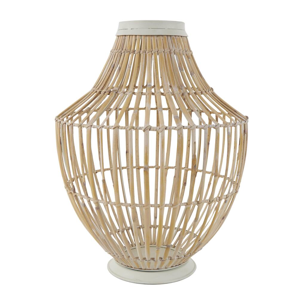 Bamboo Wood Handmade Open Frame Decorative Vase with White Metal Accents - Brown - Roche River Decor