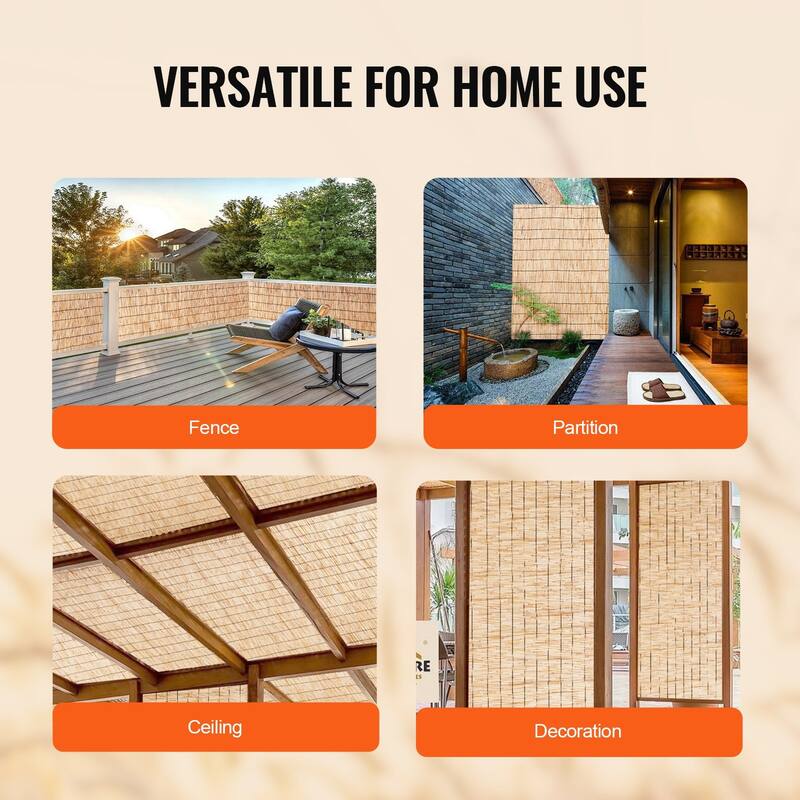 2-Pack Natural Reed Landscaping Privacy Blind Fencing Screen Ideal for Sunshade Protection or Any Decoration Use - 16.4 x 4 ft