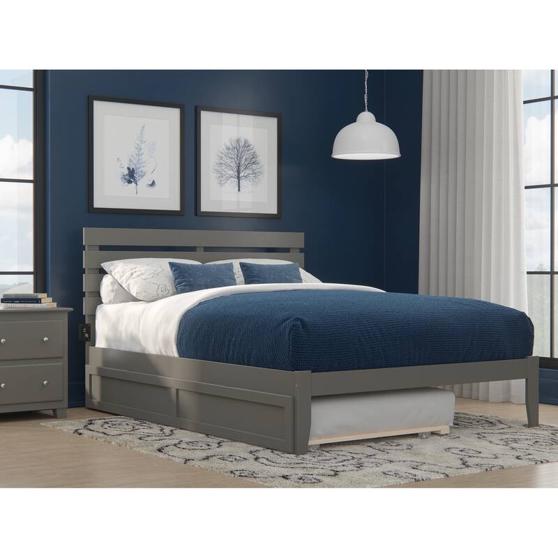 Oxford Bed with Twin XL Trundle - Grey - Queen
