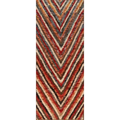 Chevron Style Multi-Color Moroccan Runner Rug Handmade Wool Carpet - 3'0" x 9'7"