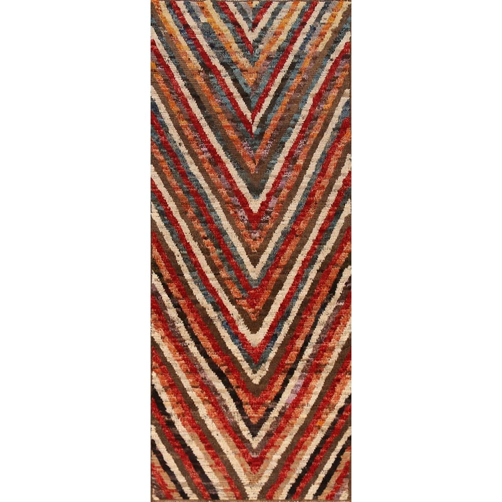 Chevron Style Multi-Color Moroccan Runner Rug Handmade Wool Carpet - 3'0" x 9'7"