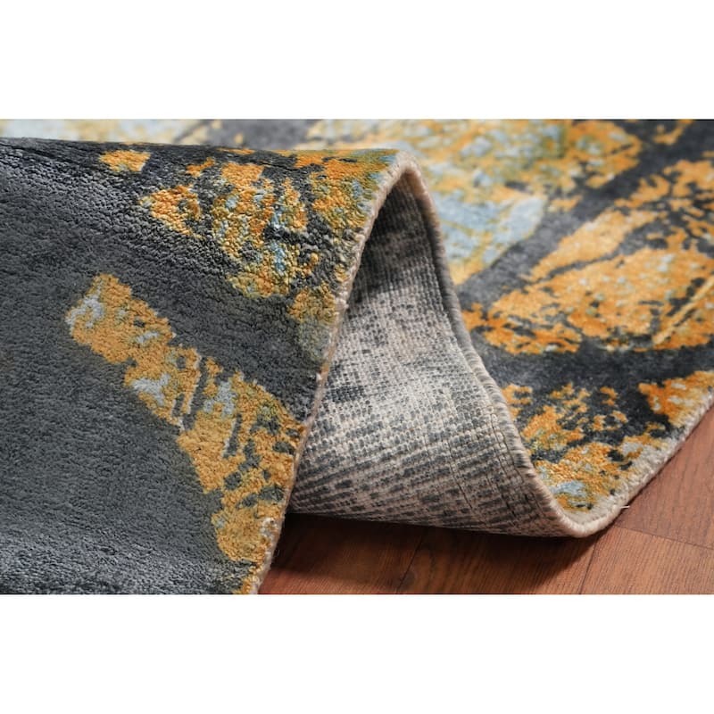 Hand Knotted Oriental Viscose Silk Carpet Modern Pictorial Multi-Colored Abstract Area Rug - 7' 10'' X 5' 9''