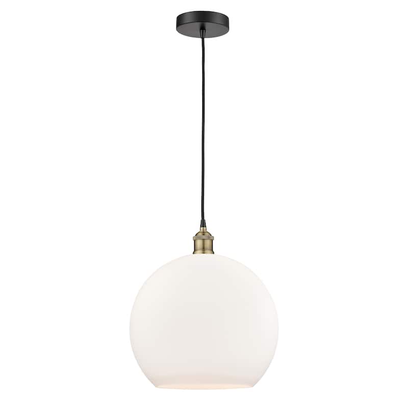Innovations Lighting Athens - 1 Light 14" Cord Hung Pendant - Matte White/Black Antique Brass