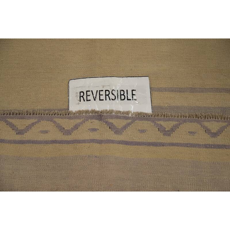 Hand Woven Oriental 100% Wool Carpet Southwestern Tribal Beige & Ivories Kilim Area Rug - 9' 6'' X 6' 8''