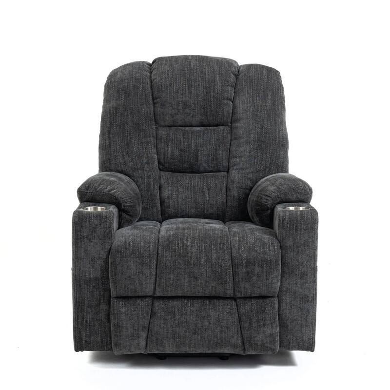 Overstuffed Large Power Lift Recliner with Massage and Heating for Elderly,2 Cup Holders and USB Ports