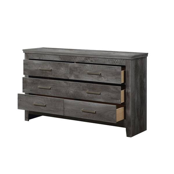 CUSchoice Grey Oak Solid Wood 6 Drawer Dresser - Bed Bath & Beyond -  39867477