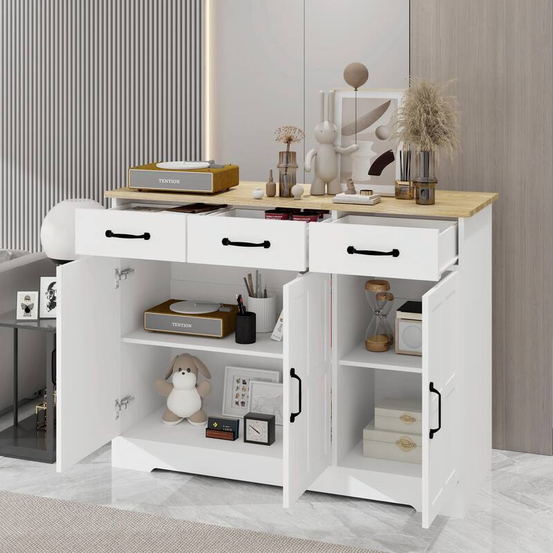Farmhouse Buffet Cabinet Storage Sideboard with 3 Drawers and 3 Doors
