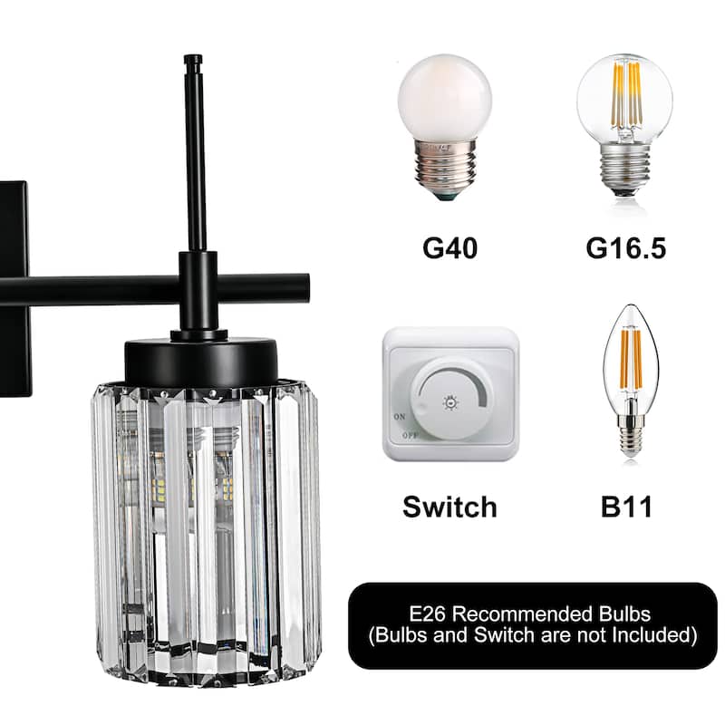 Modern Black 1/2/3/4/5-Light Bathroom Crystal Vanity Light Wall Sconces