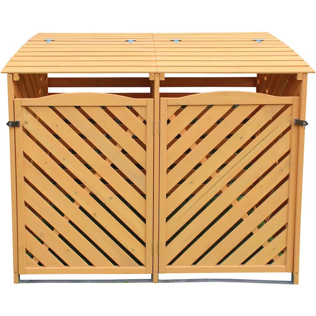 Hanover Wooden Trash and Recyclables Bin Storage Shed with Dual Front Doors and Hinged Top Lids, 4.9 Ft. x 3 Ft. x 4 Ft.