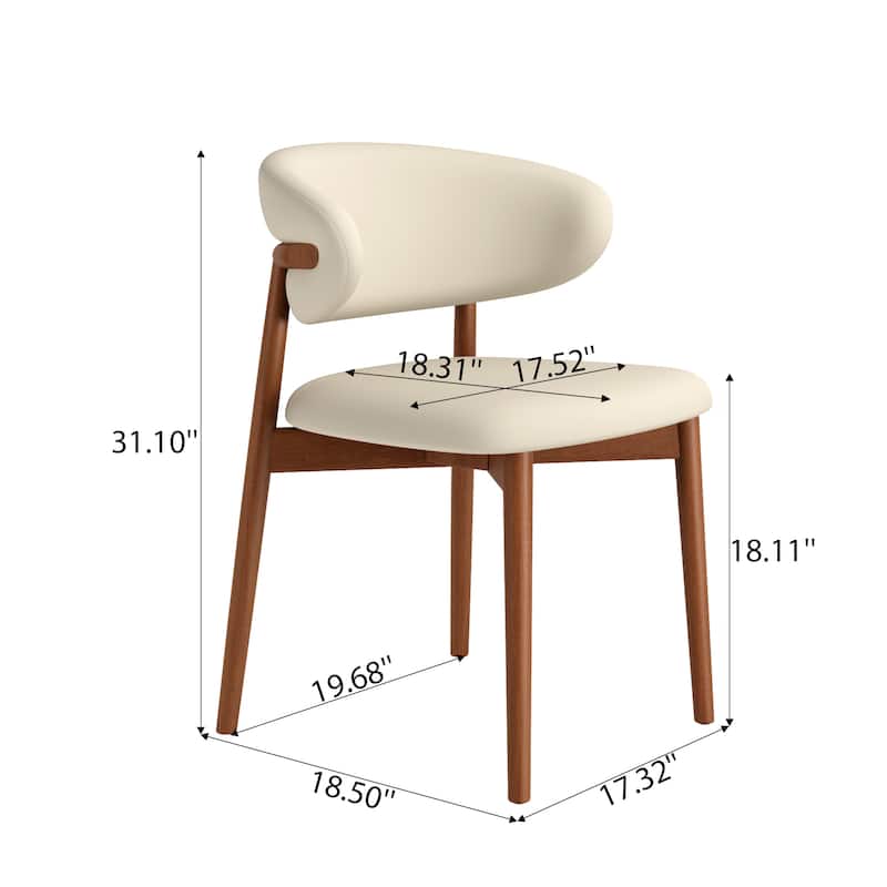 Upholstered Side Chair (Set Of 2) White Leather Armless Dining Chairs With Solid Wood Backrest