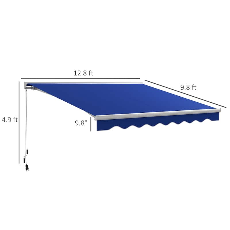 13' x 10' Electric Awning with LED Lights, Retractable Awning, UV40+ Sun Shade Shelter with Remote Controller and Crank Handle