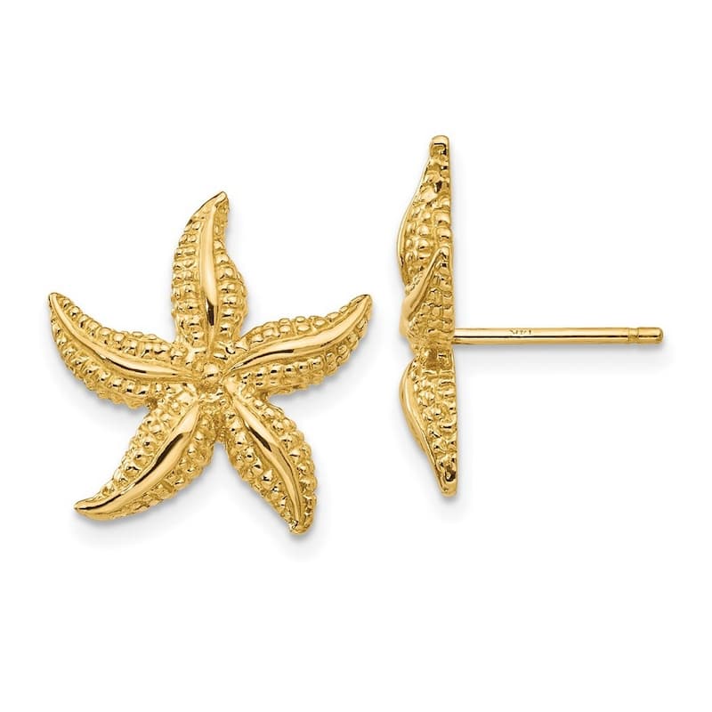 Curata 14k Yellow Gold 17x16mm Textured Starfish Post Earrings
