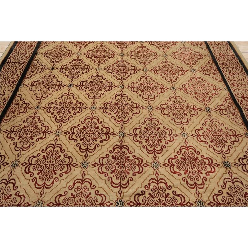 8x12'9'' Tibetano Hand Knotted Wool Beige Botanical Tibetan Patterned Area Rug - 8' x 12' 9''