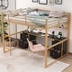 preview thumbnail 2 of 11, Gold+Black Full Size Metal Loft Bed with Desk, Drawers and Bedside Tray, Charging Station, USB and Socket