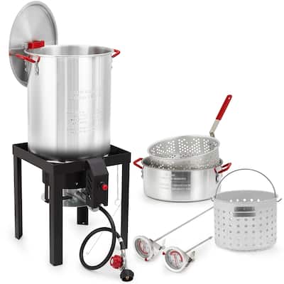 30QT Propane Turkey Fryer, Aluminum Stock Pot with Burner Stand - 30 QT