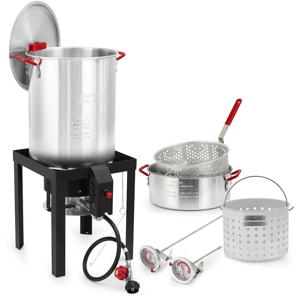 30QT Propane Turkey Fryer, Aluminum Stock Pot with Burner Stand - 30 QT
