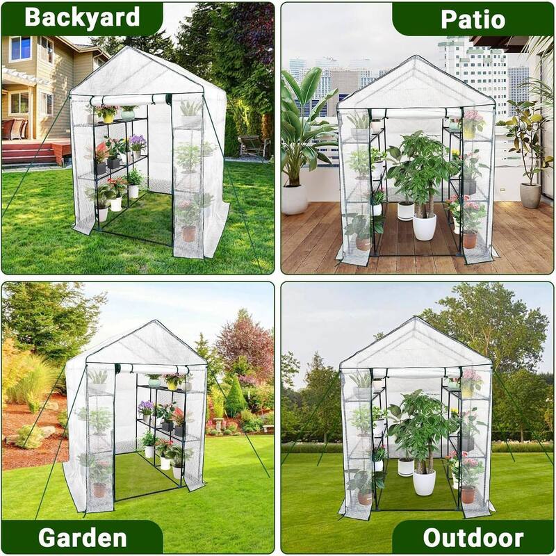 4.7'x4.7'x6.4' Walk-in Greenhouse with 8 Shelves, Outdoor All-Season Plant Tent